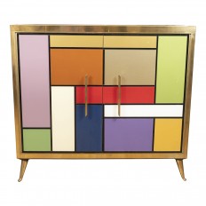 Colorful brass and glass cabinet
